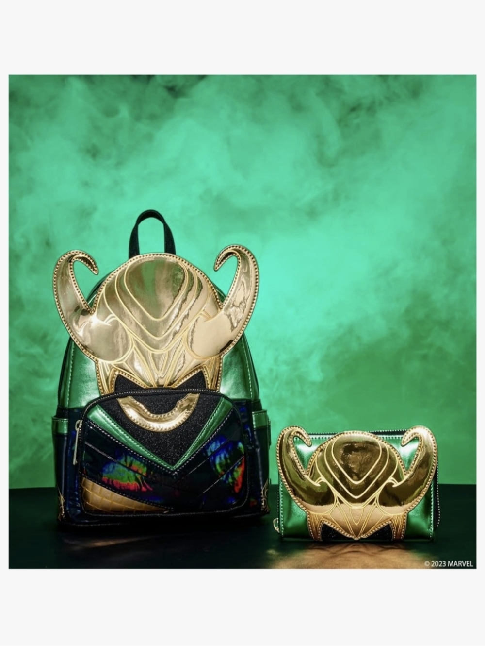NWT Loungefly Marvel Shine Loki Wallet & Backpack